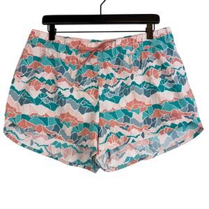 The North Face Printed Teal Peach Orange High Rise Nylon Blend Shorts - Size L